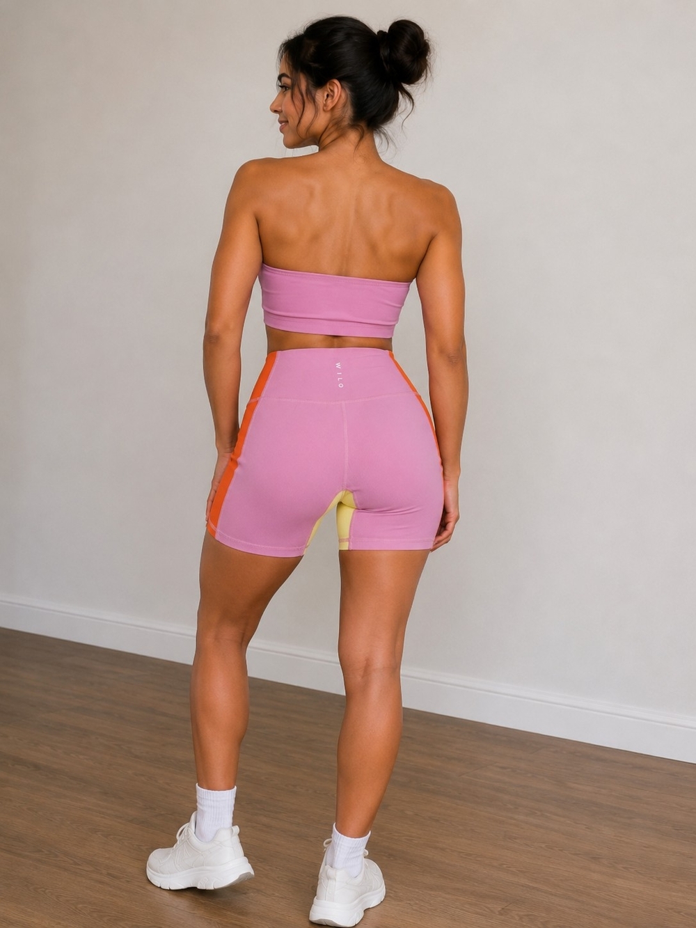Wilo Pink Orange Yellow Colorblock Active Biker Shorts Small